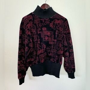 Vintage Chelsea Young Graffiti Sweater Womens Medium Black Long Sleeve Artsy